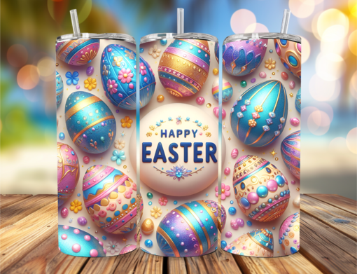 Yellow 3D Happy Easter Tumbler