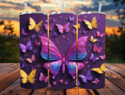 "3D Iridescent Butterfly Wonderland" Tumbler 🦋✨💜