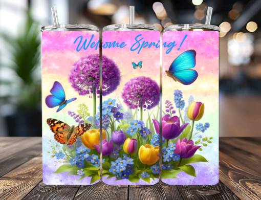 🌸 20 oz. Tumbler – “Welcome Spring!” 🦋