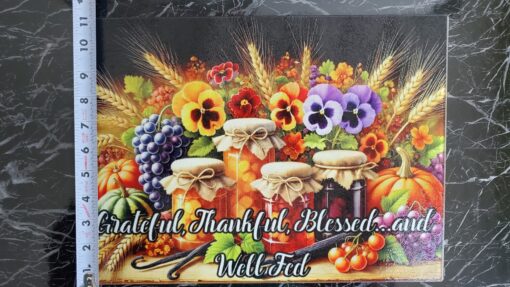 🍂 “Grateful, Thankful, Blessed...and Well Fed” – Fall Harvest Glass Cutting Board - Image 4