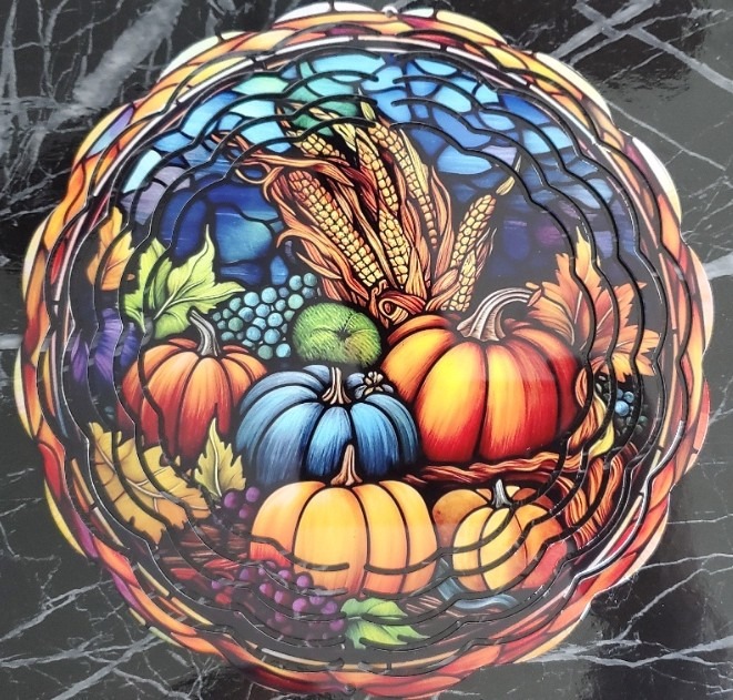8 x 8 inch Stained Glass Pumpkin Wind Spinner
