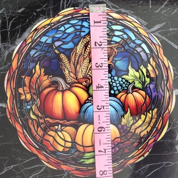 8 x 8 inch Stained Glass Pumpkin Wind Spinner - Image 3