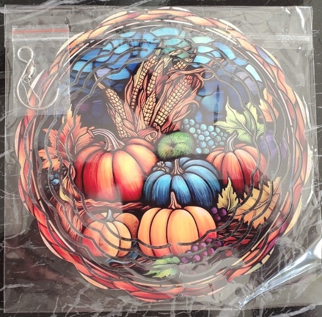 8 x 8 inch Stained Glass Pumpkin Wind Spinner - Image 5